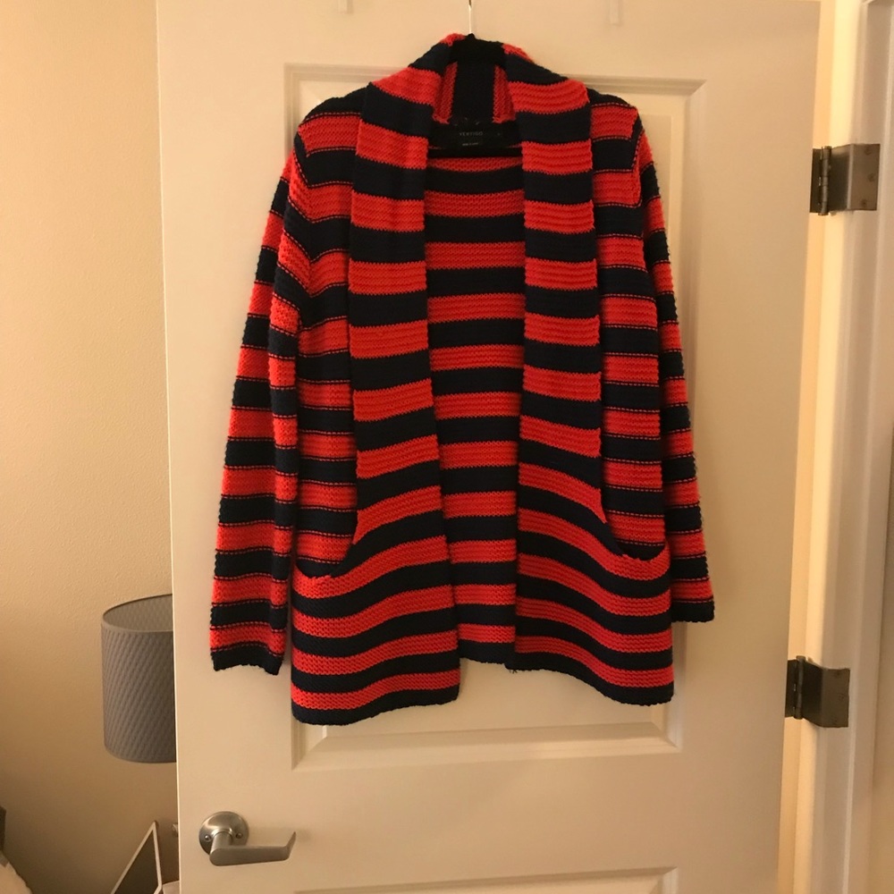 Navy and red striped cardigan